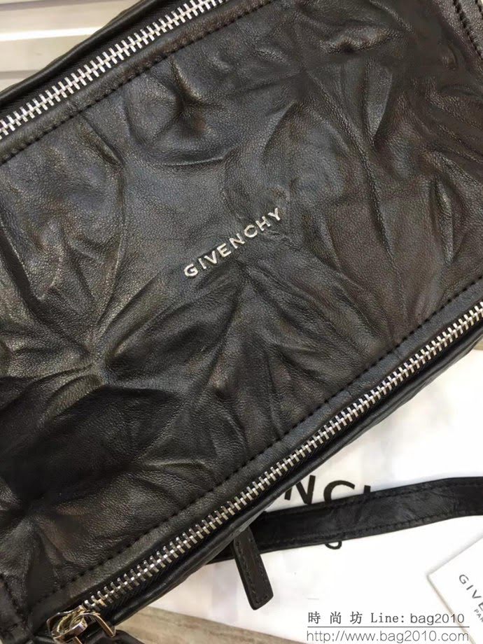 GlVENCHY紀梵希 潘多拉 黑色綿羊皮 銀色五金 100%純棉布 黑色 可手提 肩背  tsg1074